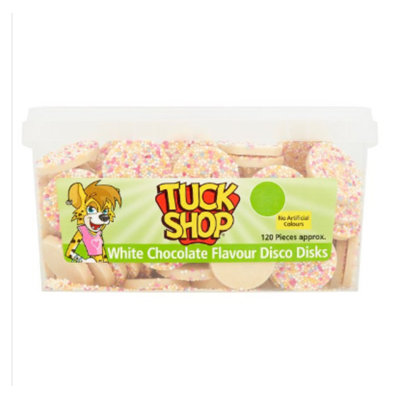 Tuck Shop White Chocolate Flavour Disco Disks 720g x Case of 1 - London Grocery