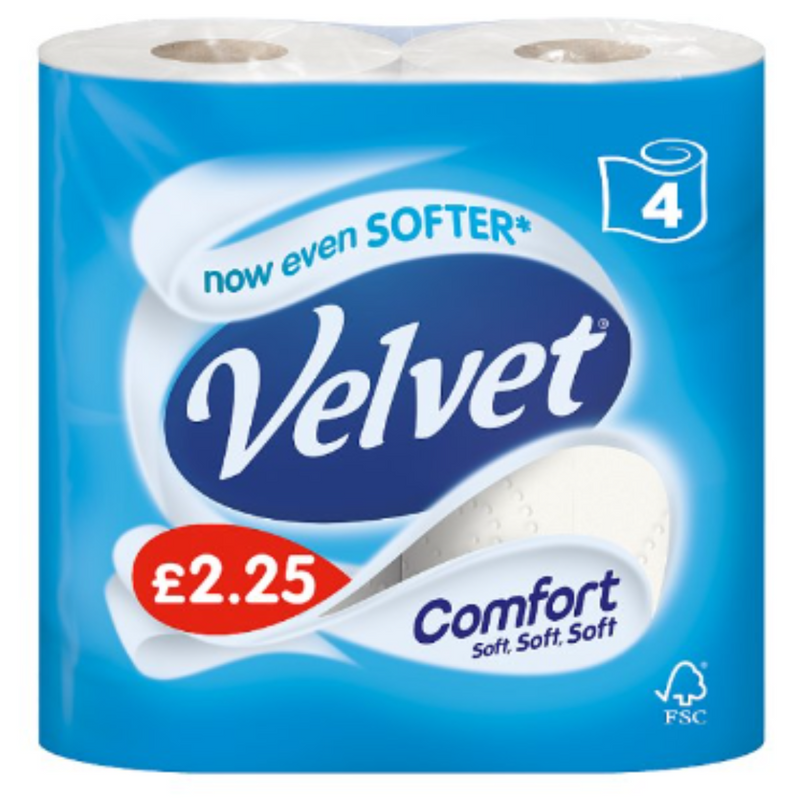 Velvet Comfort 4 Toilet Rolls x Case of 6 - London Grocery