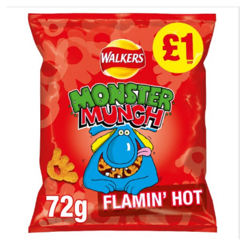 Walkers Monster Munch Flamin' Hot Snacks 72g x Case of 15 - London Grocery