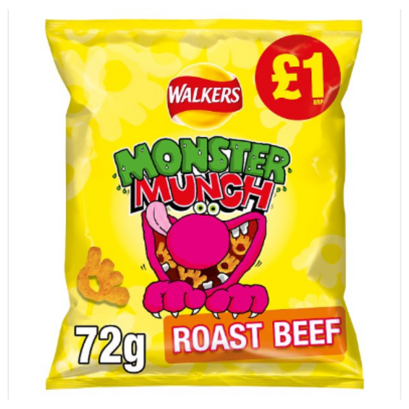 Walkers Monster Munch Roast Beef Snacks 72g x Case of 15 - London Grocery