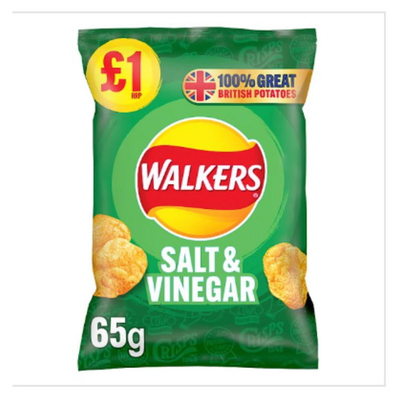 Walkers Salt & Vinegar Crisps 65g x Case of 15 - London Grocery