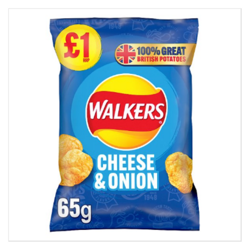 Walkers Cheese & Onion Crisps 65g x Case of 15 - London Grocery