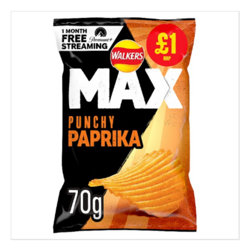 Walkers Max Punchy Paprika Crisps 70g x Case of 15 - London Grocery