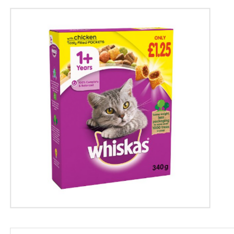 Whiskas Adult Complete Dry Cat Food Biscuits Chicken 340g x Case of 6 - London Grocery
