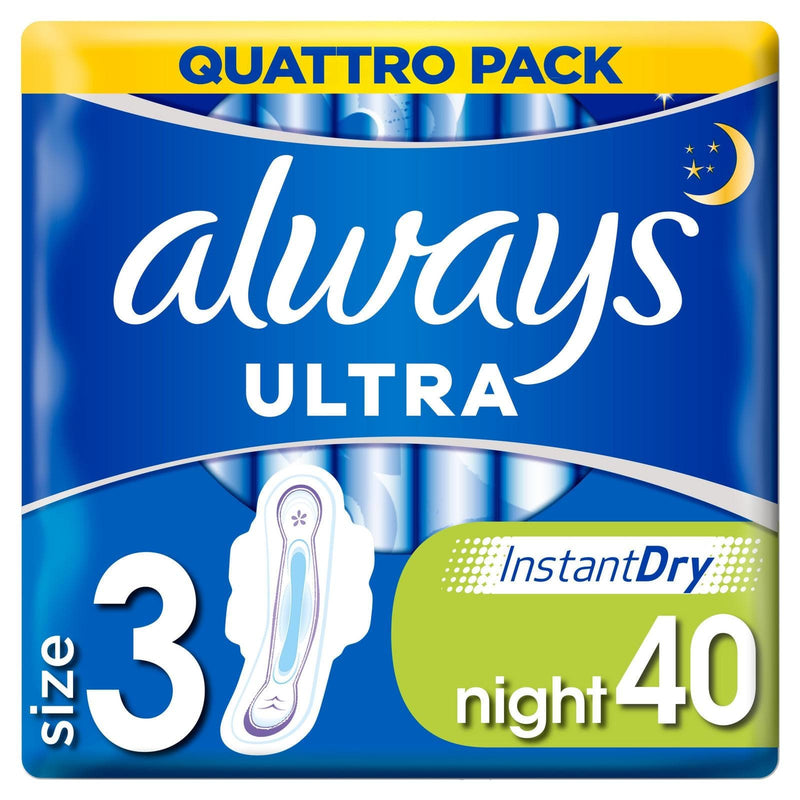 Always Ultra Night Sanitary Towels with Wings x 40 - London Grocery