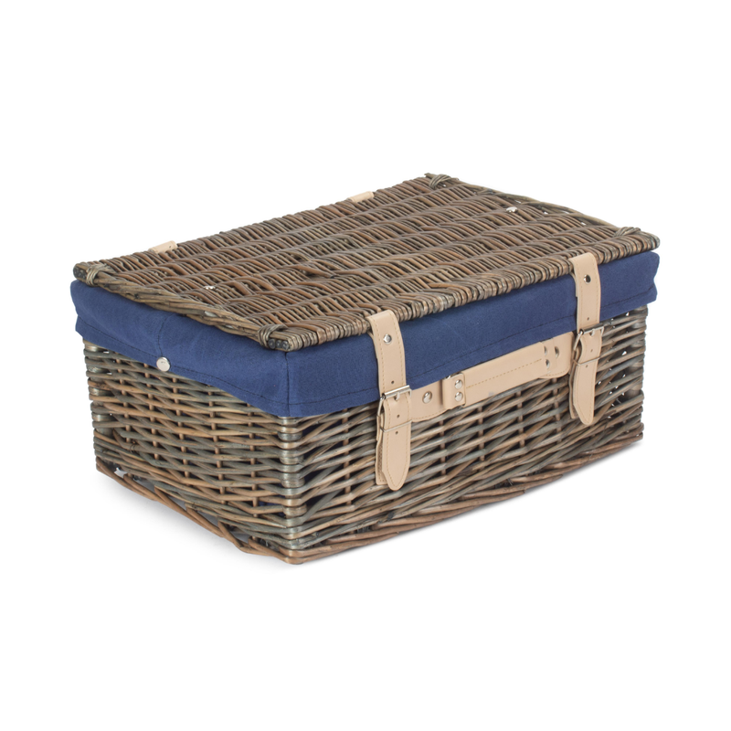 16" Antique Wash Hamper With Navy Blue Lining | London Grocery