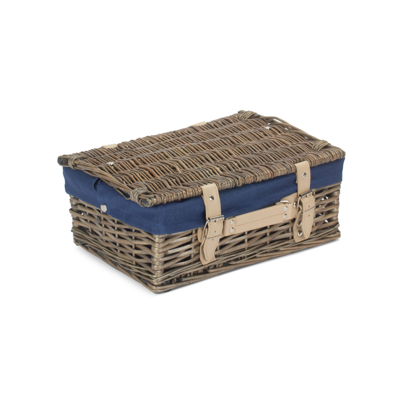 14" Antique Wash Split Willow Hamper With Navy Blue Lining | London Grocery