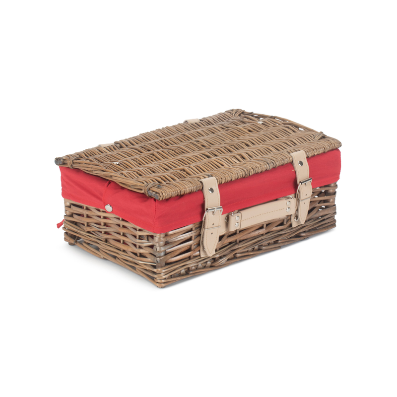 14" Antique Wash Split Willow Hamper With Red Lining | London Grocery