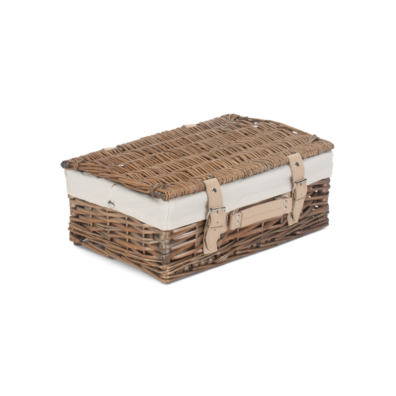 14" Antique Wash Split Willow Hamper With White Lining | London Grocery