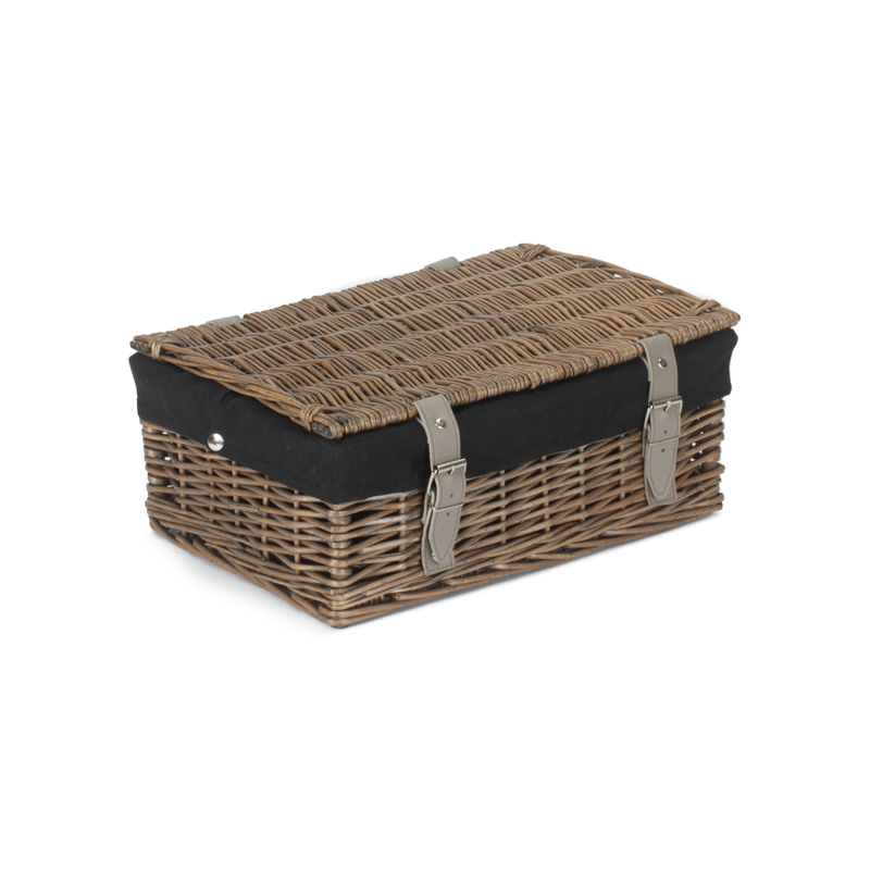14 Inch Empty Wicker Hamper Basket - Antique Wash - Black Lining | London Grocery