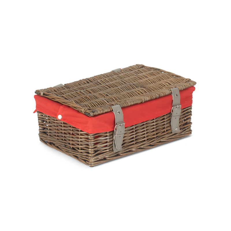 14 Inch Empty Wicker Hamper Basket - Antique Wash - Red Lining | London Grocery