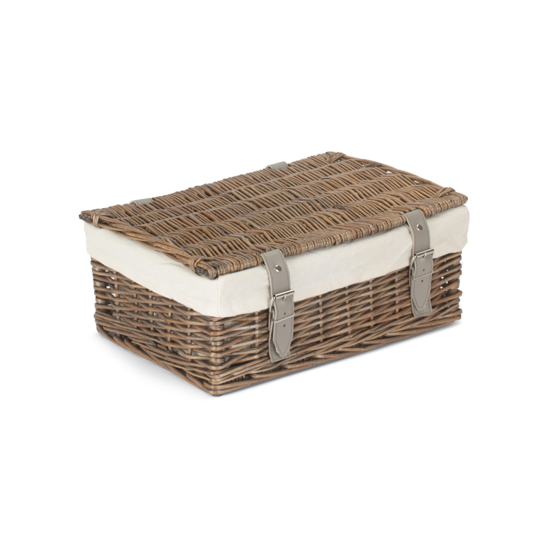 14 Inch Empty Wicker Hamper Basket - Antique Wash - White Lining | London Grocery