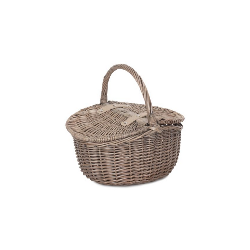 Small Antique Wash Finish Oval Picnic Basket | London Grocery
