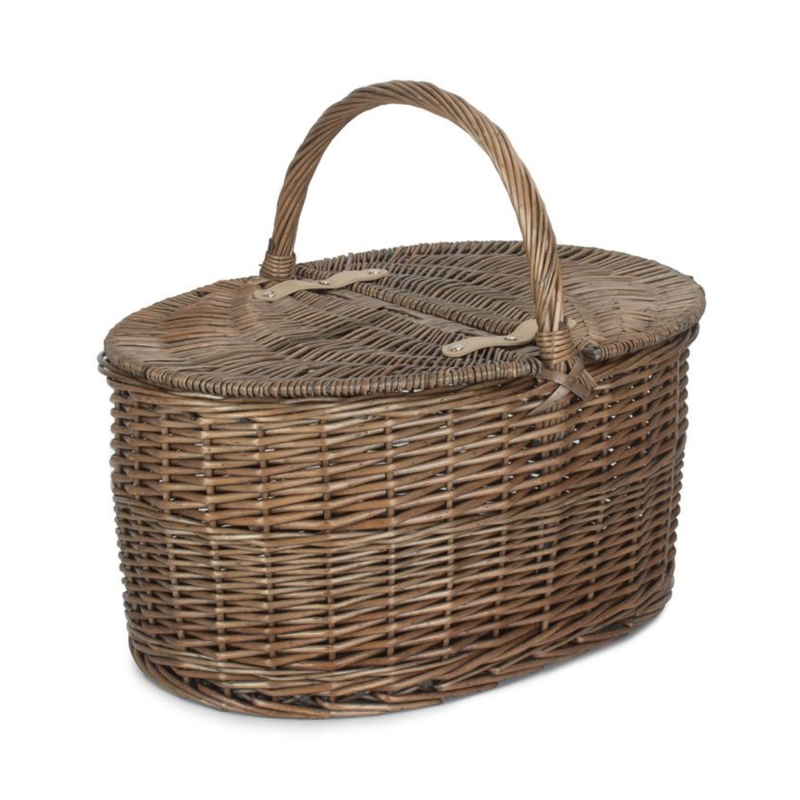 Deep Antique Wash Oval Picnic Basket | London Grocery