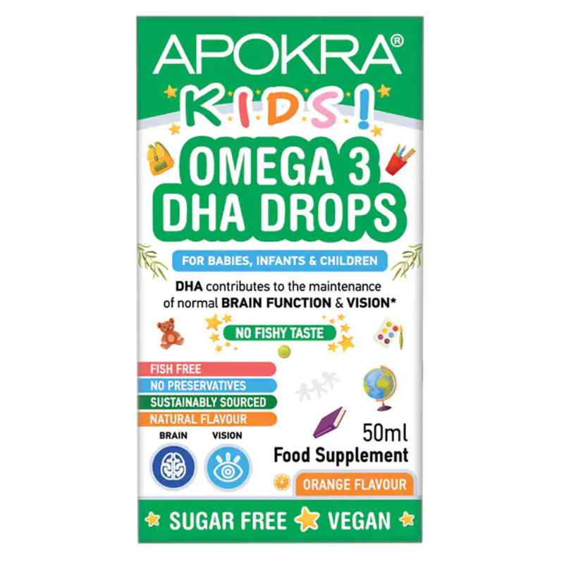 APOKRA Kids Vegan Omega 3 DHA Drops No Fishy Taste 50ml | London Grocery