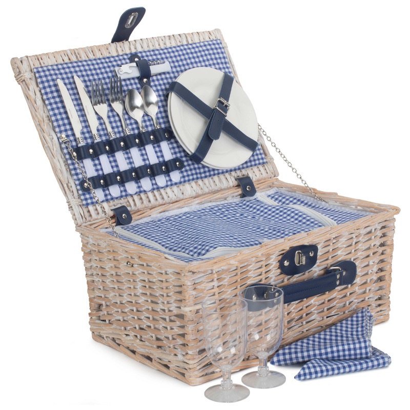 Blue & White Gingham 2 Person Fitted Hamper | London Grocery