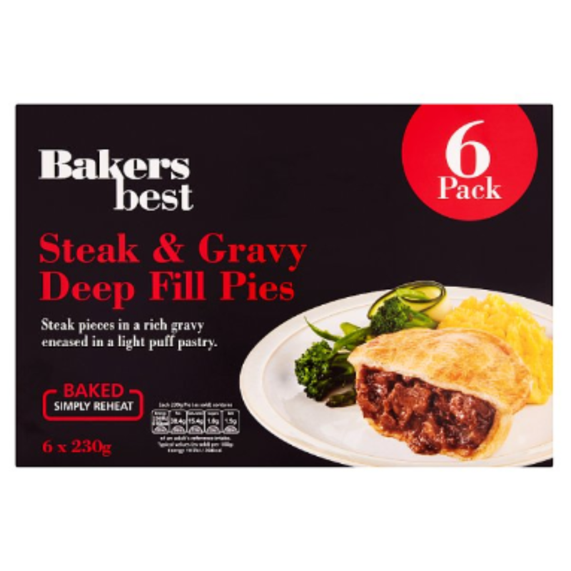 Bakers Best Steak & Gravy Deep Fill Pies 6 x 230g | London Grocery