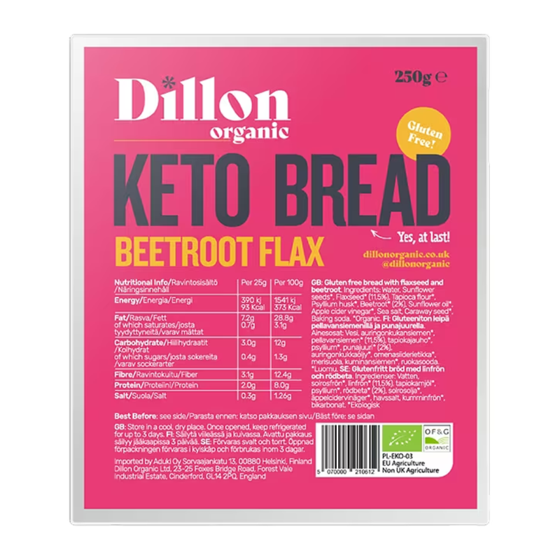 Dillon Organic Beetroot Flax Keto Bread 250g | London Grocery