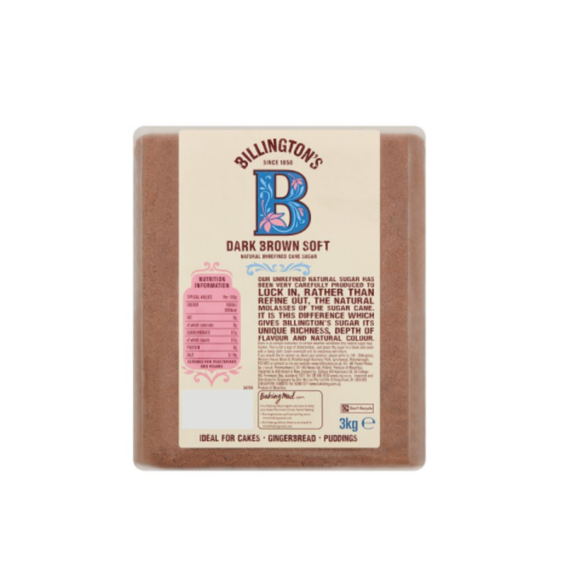Billington's Dark Brown Soft Natural Unrefined Cane Sugar 3kg x 4 cases - London Grocery