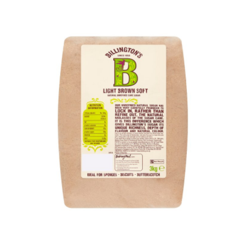 Billington's Light Brown Soft Natural Unrefined Cane Sugar 3kg x 4 cases - London Grocery