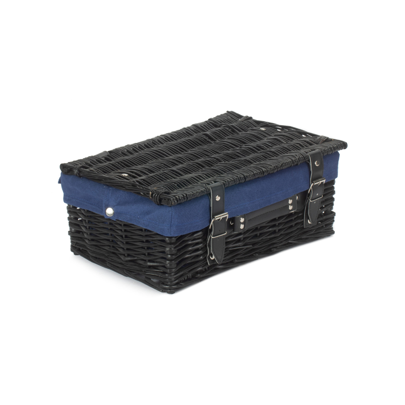 14" Black Hamper With Navy Blue Lining | London Grocery