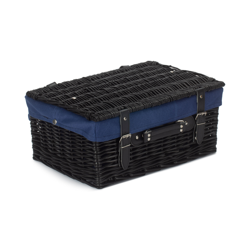 16" Black Hamper With Navy Blue Lining | London Grocery
