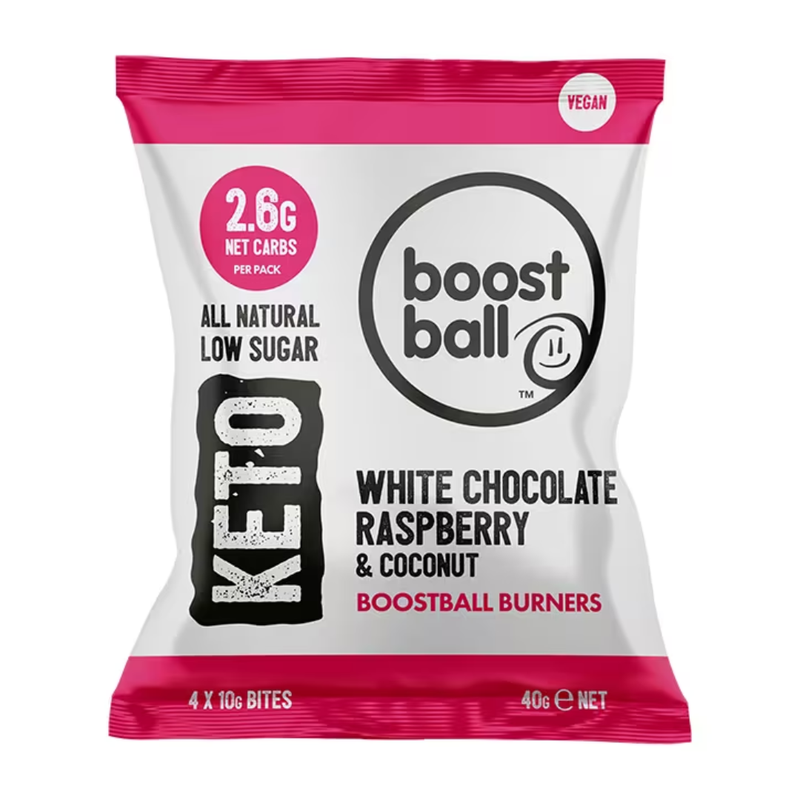 Boostball Keto White Chocolate Raspberry & Coconut 40g | London Grocery