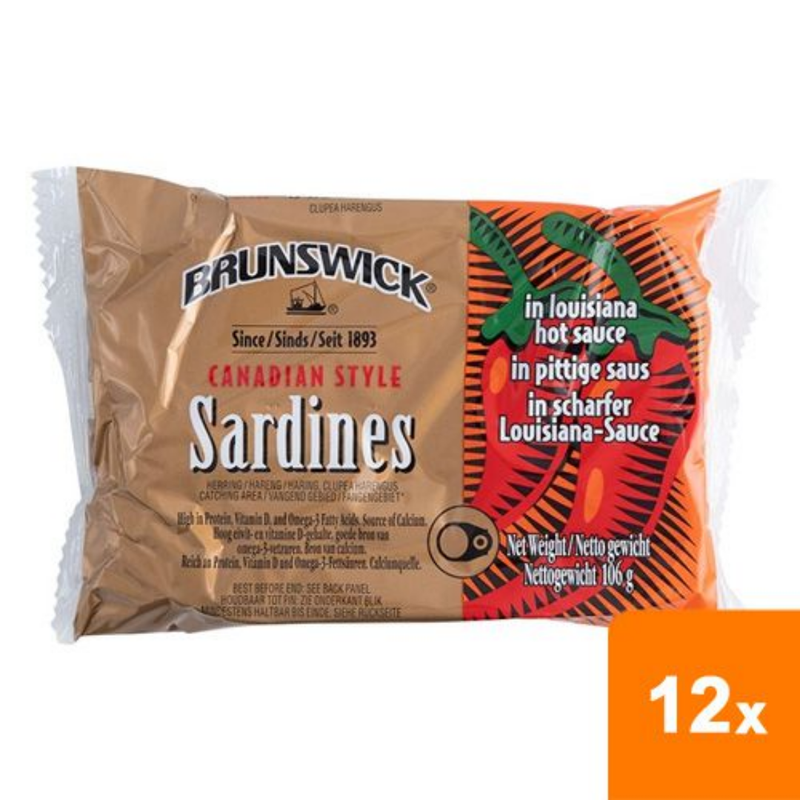 Brunswick Sardines with Louisana Hot Sauce 12 x 106g | London Grocery