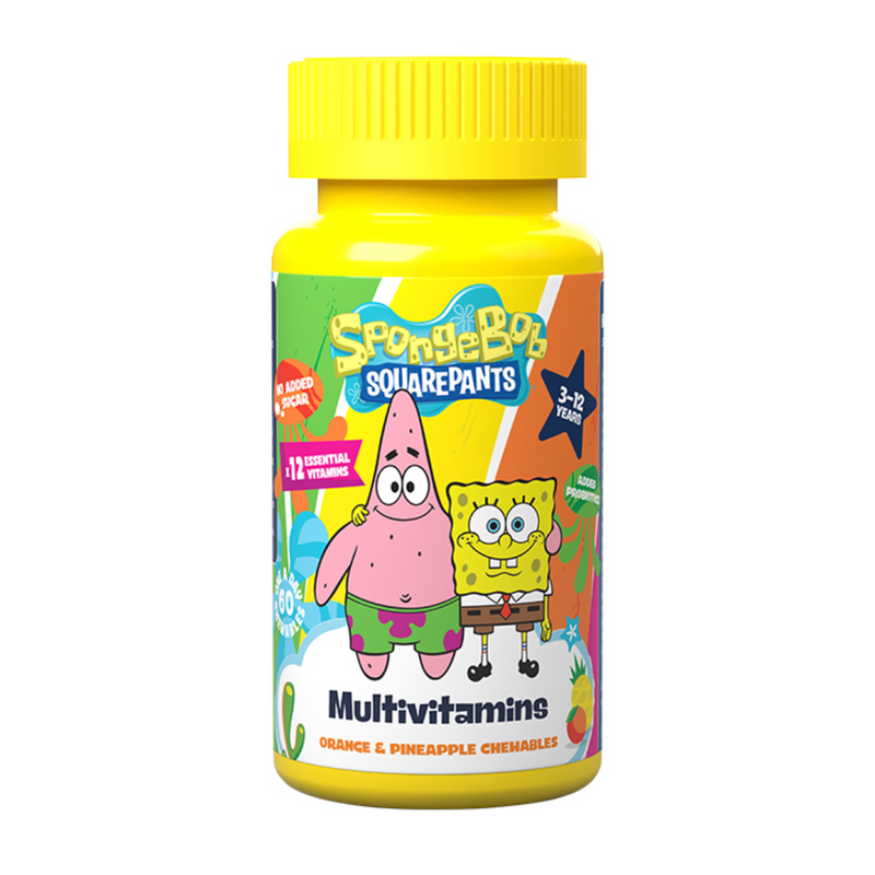 SpongeBob SquarePants Nickelodeon Multivitamins with added Probiotics Orange & Pineapple 60 Chewables | London Grocery