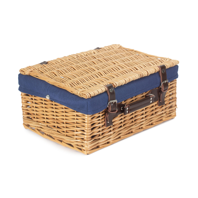 16" Buff Hamper With Navy Blue Lining | London Grocery