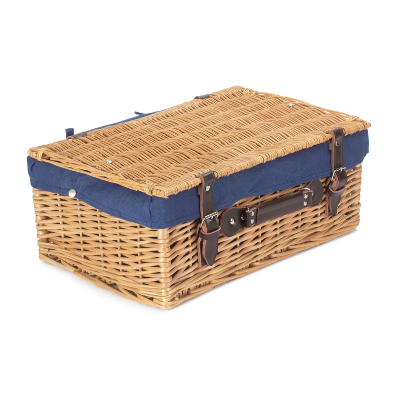 18" Buff Hamper With Navy Blue Lining | London Grocery