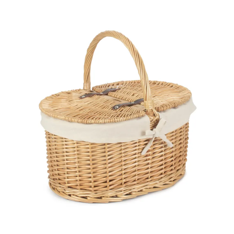 Buff Oval Picnic Basket With White Lining | London Grocery