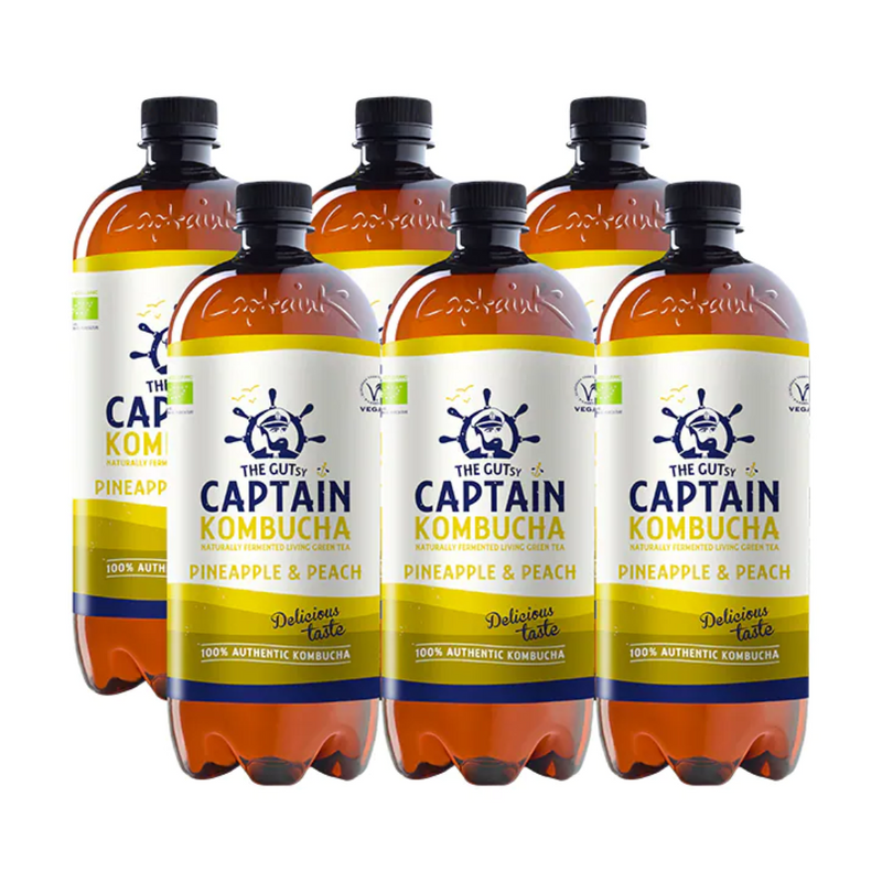 The GUTsy Captain Kombucha Pineapple Peach Bio-Organic 6 x 1000ml | London Grocery