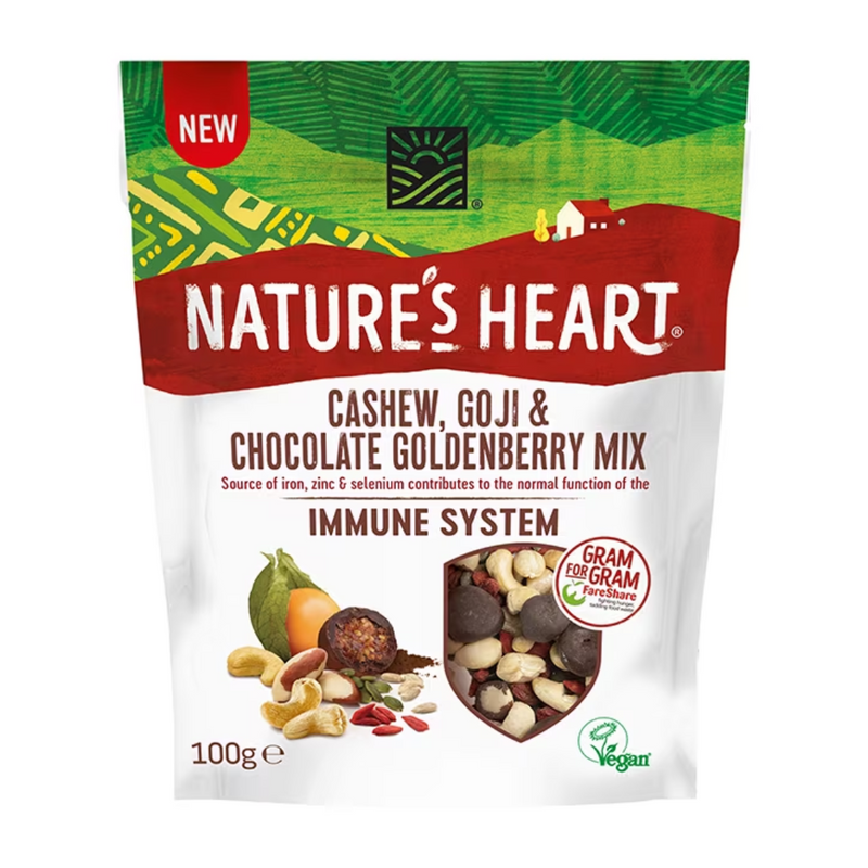 Nature's Heart Cashew, Goji & Chocolate Goldenberry Immune System Mix 100g | London Grocery