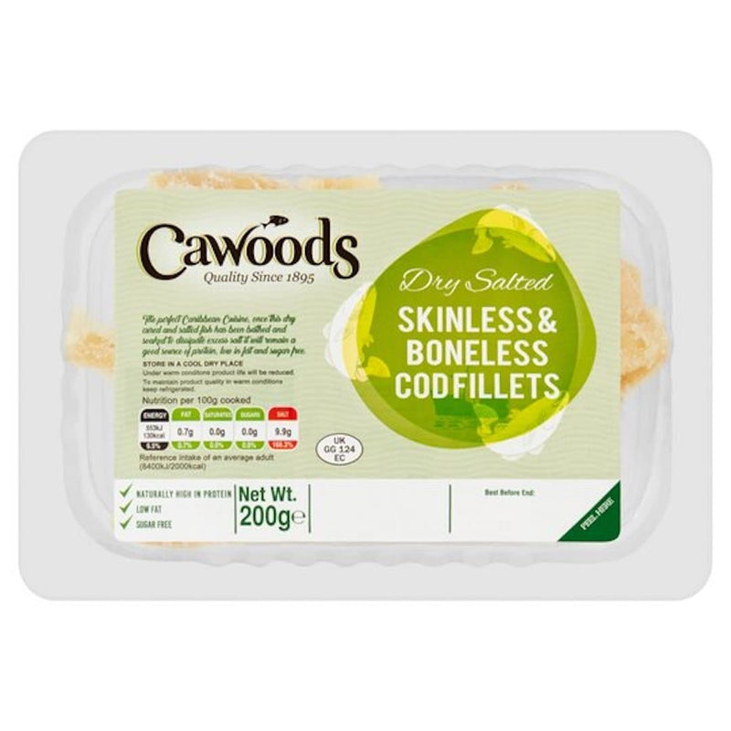 Cawoods Dry Salted Skinless & Boneless Cod Fillets 200gr-London Grocery