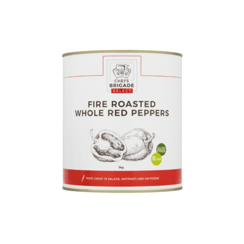 Chefs Brigade Select Fire Roasted Whole Red Peppers 3kg x 6 cases - London Grocery
