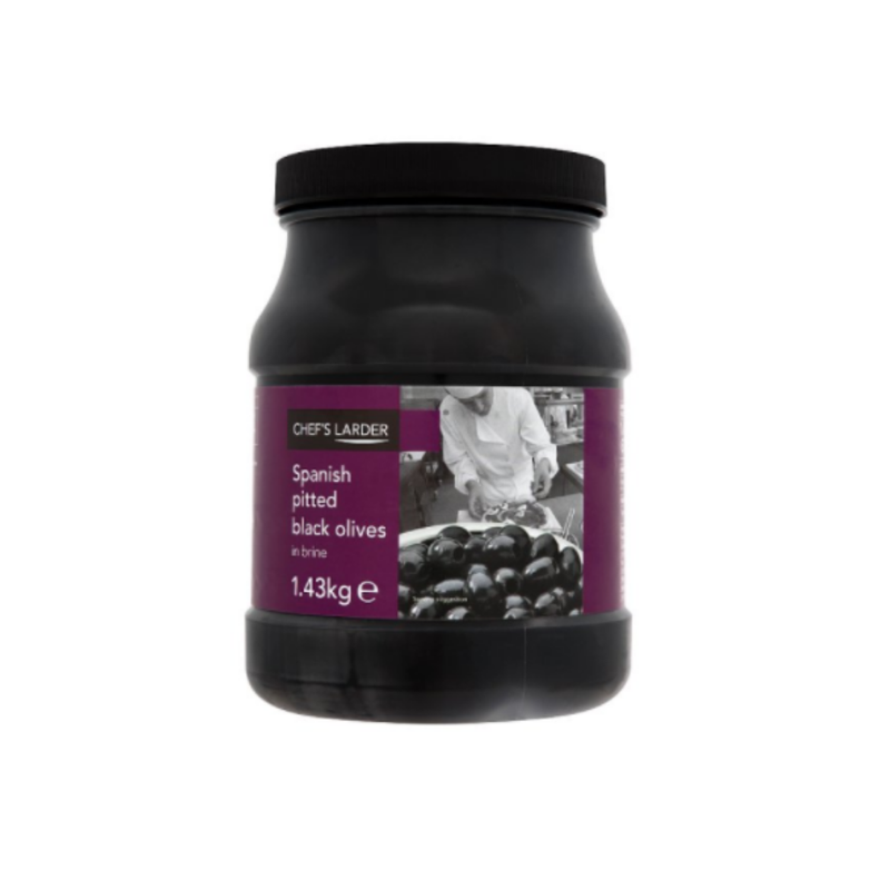 Chef's Larder Spanish Pitted Black Olives in Brine 1.43kg x 6 cases - London Grocery