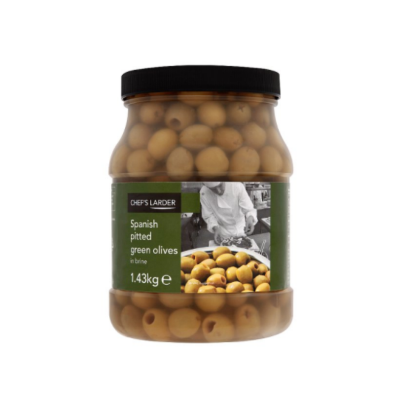 Chef's Larder Spanish Pitted Green Olives in Brine 1.43kg x 6 cases - London Grocery