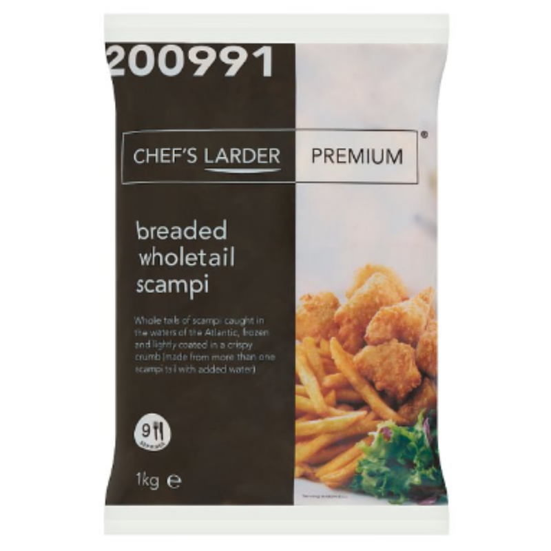Chef's Larder Premium Breaded Wholetail Scampi 1kg x 1 Pack | London Grocery