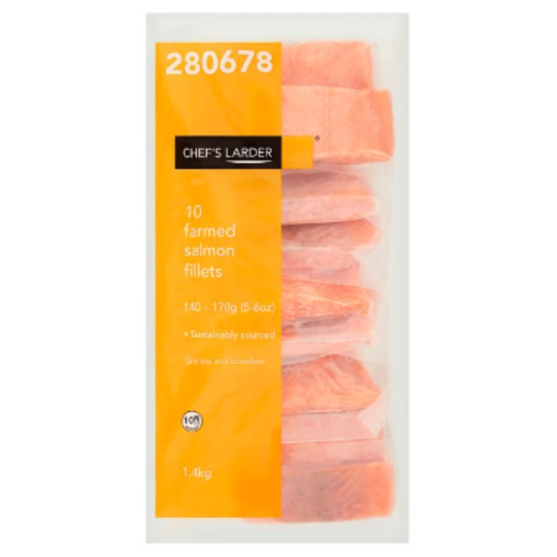 Chef's Larder 10 Farmed Salmon Fillets 1.4kg x 8 Packs | London Grocery