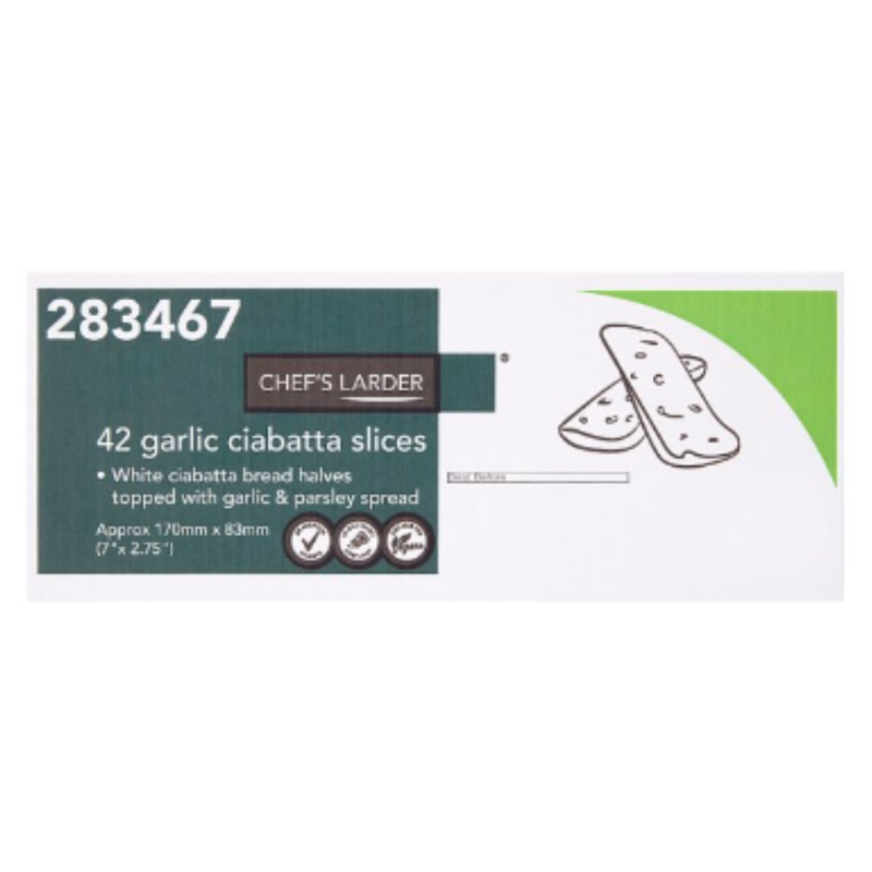 Chef's Larder 42 Garlic Ciabatta Slices 3kg x 1 Pack | London Grocery