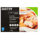 Chef's Larder Premium 6 Jumbo Beer Battered Cod Fillets 1.38kg x 1 Pack | London Grocery