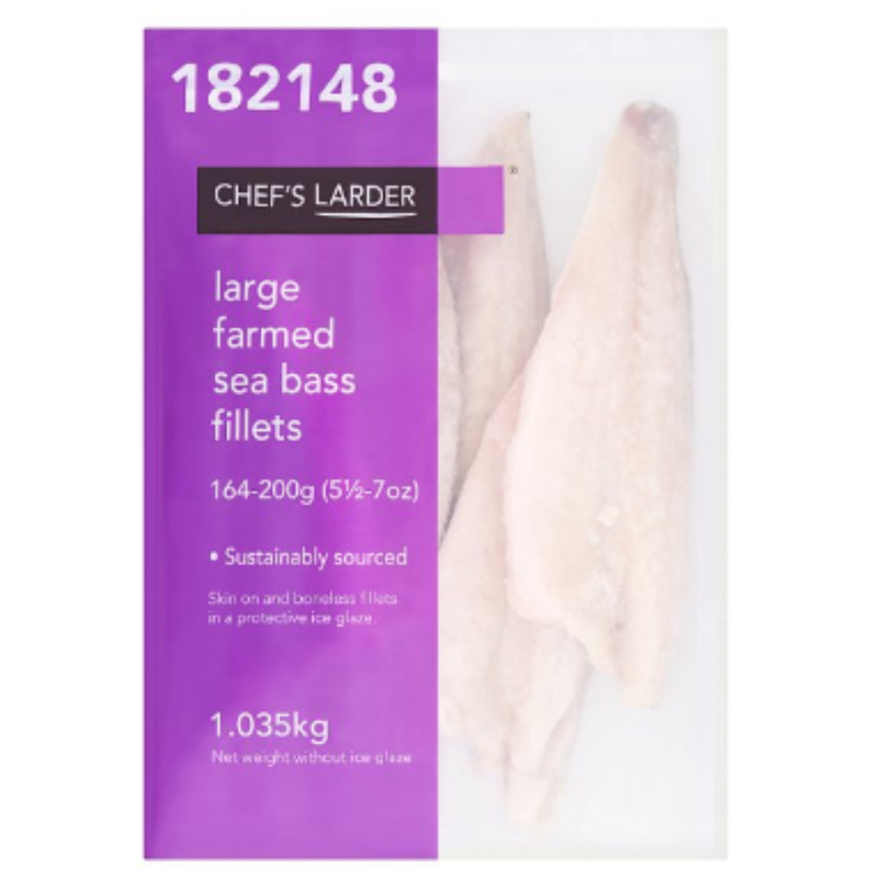 Chef's Larder Large Farmed Sea Bass Fillets 1.035kg x 10 Packs | London Grocery