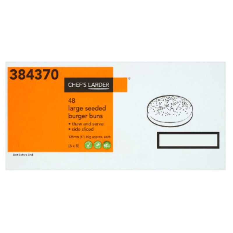 Chef's Larder 48 Large Seeded Burger Buns 4.2kg x 1 Pack | London Grocery