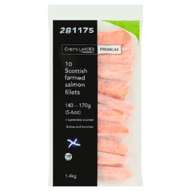 Chef's Larder Premium 10 Scottish Farmed Salmon Fillets 1.4kg x 8 Packs | London Grocery