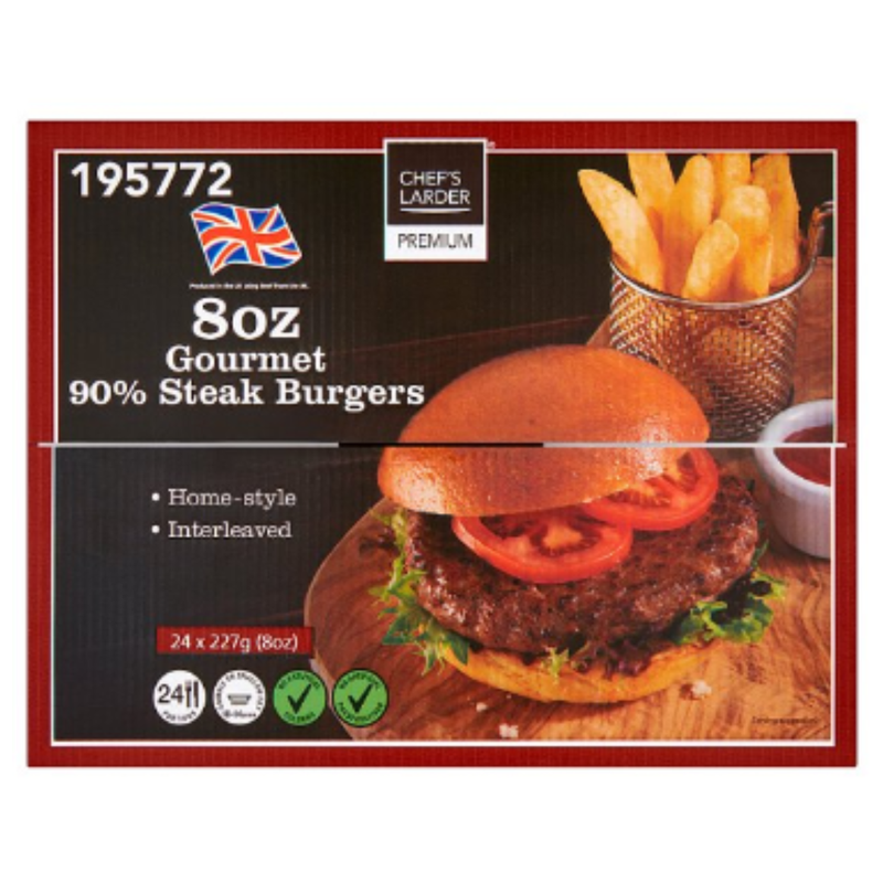 Chef's Larder Premium 8oz Gourmet 90% Steak Burgers 5.45kg x 1 Pack | London Grocery