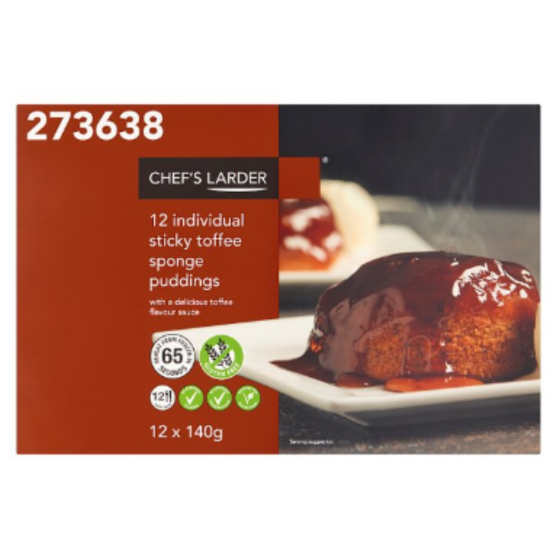 Chef's Larder 12 Individual Sticky Toffee Sponge Puddings 1.6kg x 1 Pack | London Grocery