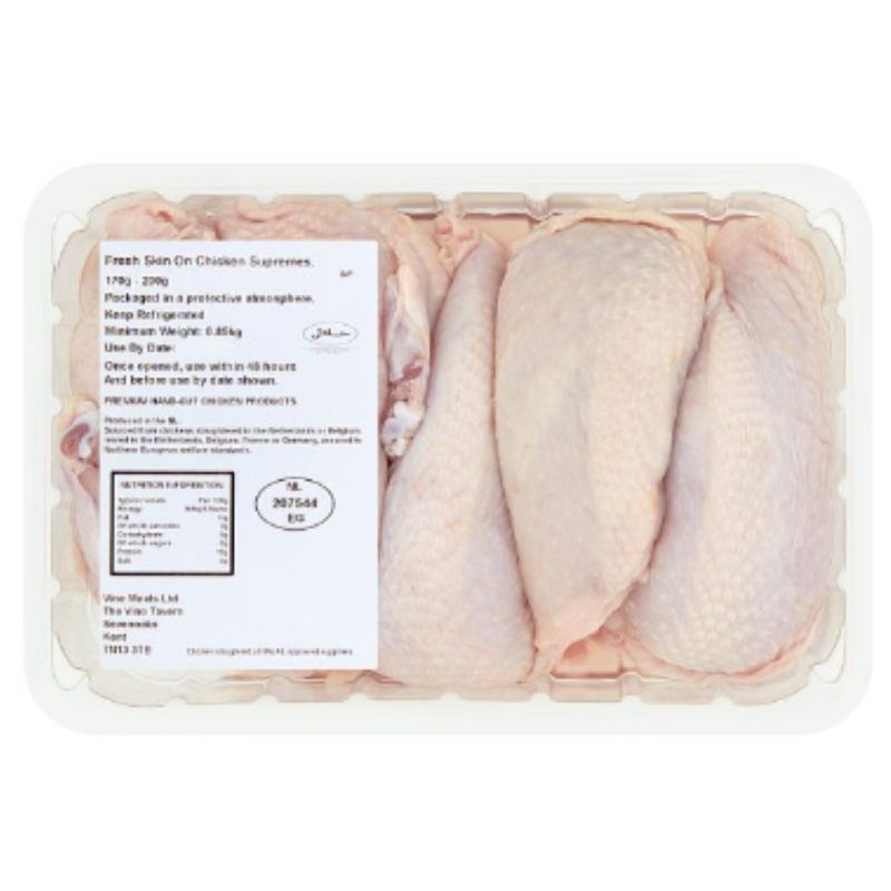 Fresh Skin On Chicken Supremes 0.85kg x 4 Packs | London Grocery