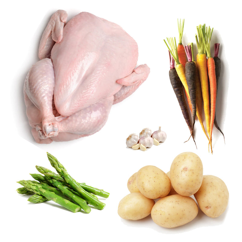 Sunday Roast & Veggie Box | 5 Ingredients | Whole Plain Chicken | Garlic | Baby Potatoes | Asparagus | Rainbow Carrots  | London Grocery
