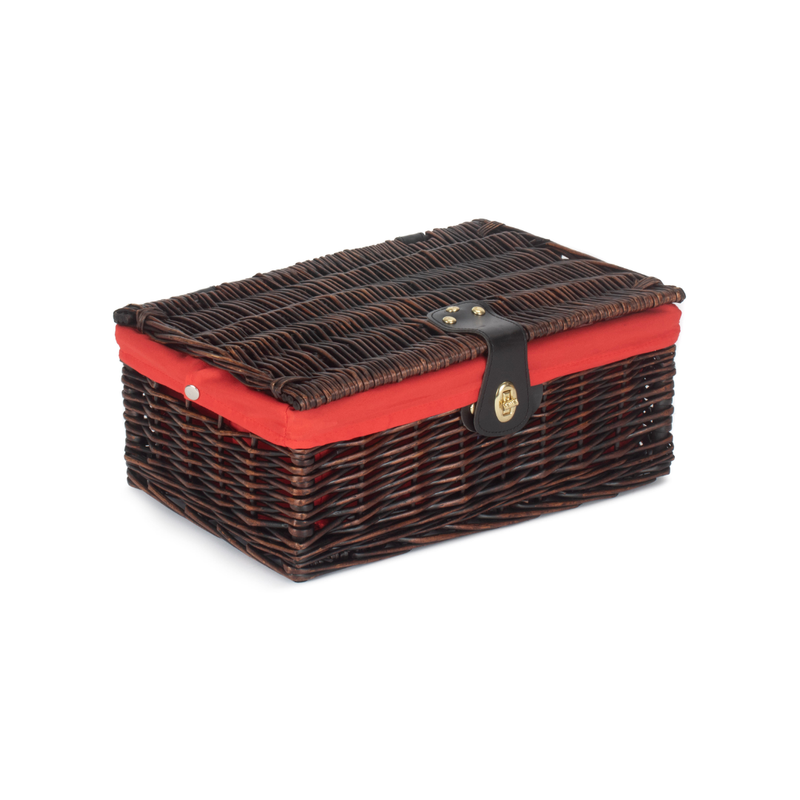 14" Chocolate Brown Hamper With Red Lining | London Grocery